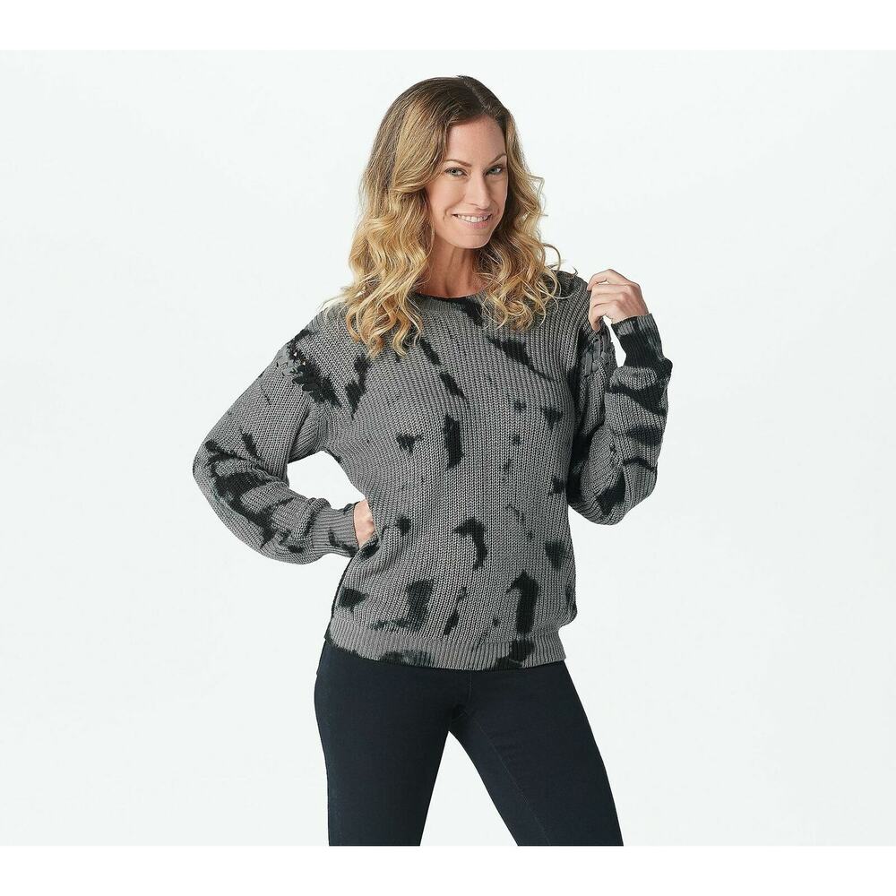 LISA RINNA COLLECTION NEW $65 Tie-Dye Pullover Sweater Smoke Medium - Picture 1 of 3